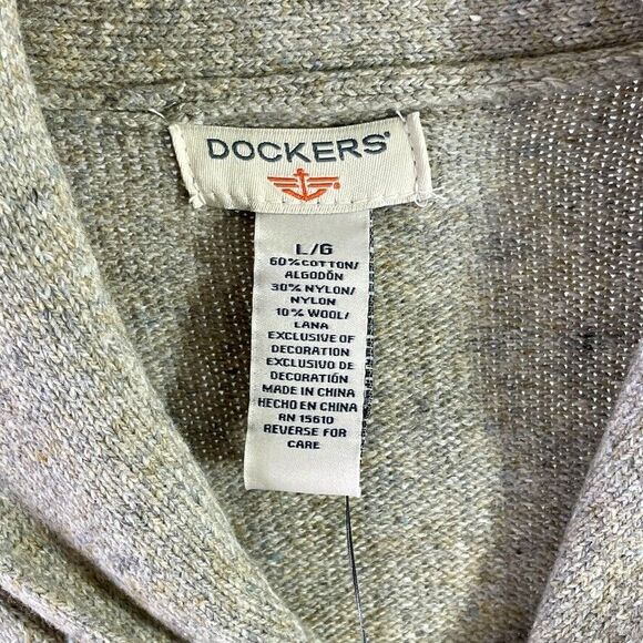 Dockers Mens Chino Tan Shawl Collar Elbow Patch NWT Wool Blend Sweater Size L - Picture 3 of 7